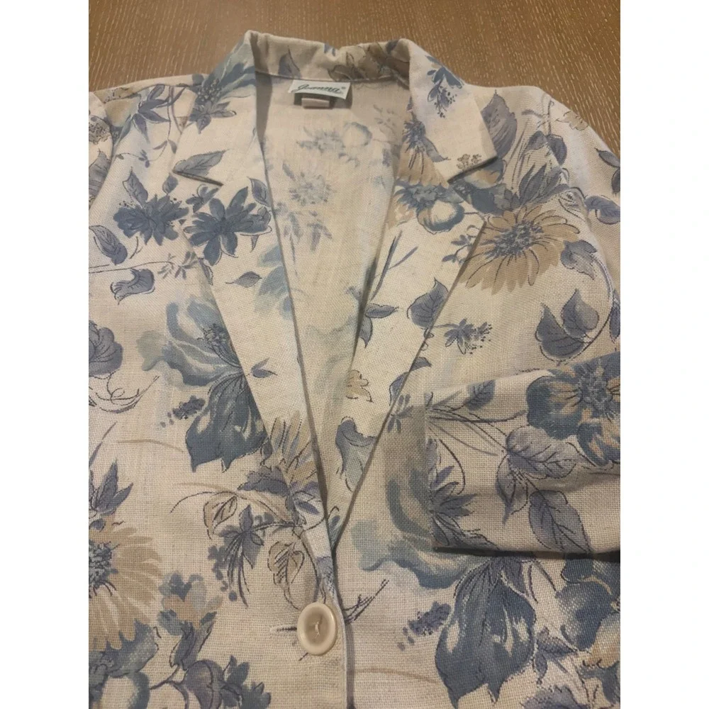 Vintage Joanna Floral Flax Blend Blazer Womens‎ Small Cottagecore Jacket EUC